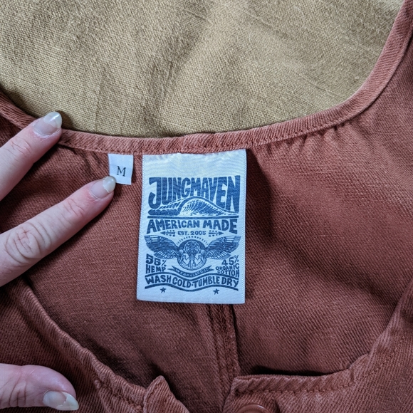 Jungmaven Hemp Button Front Romper in Terra Cotta size Medium - Picture 8 of 8